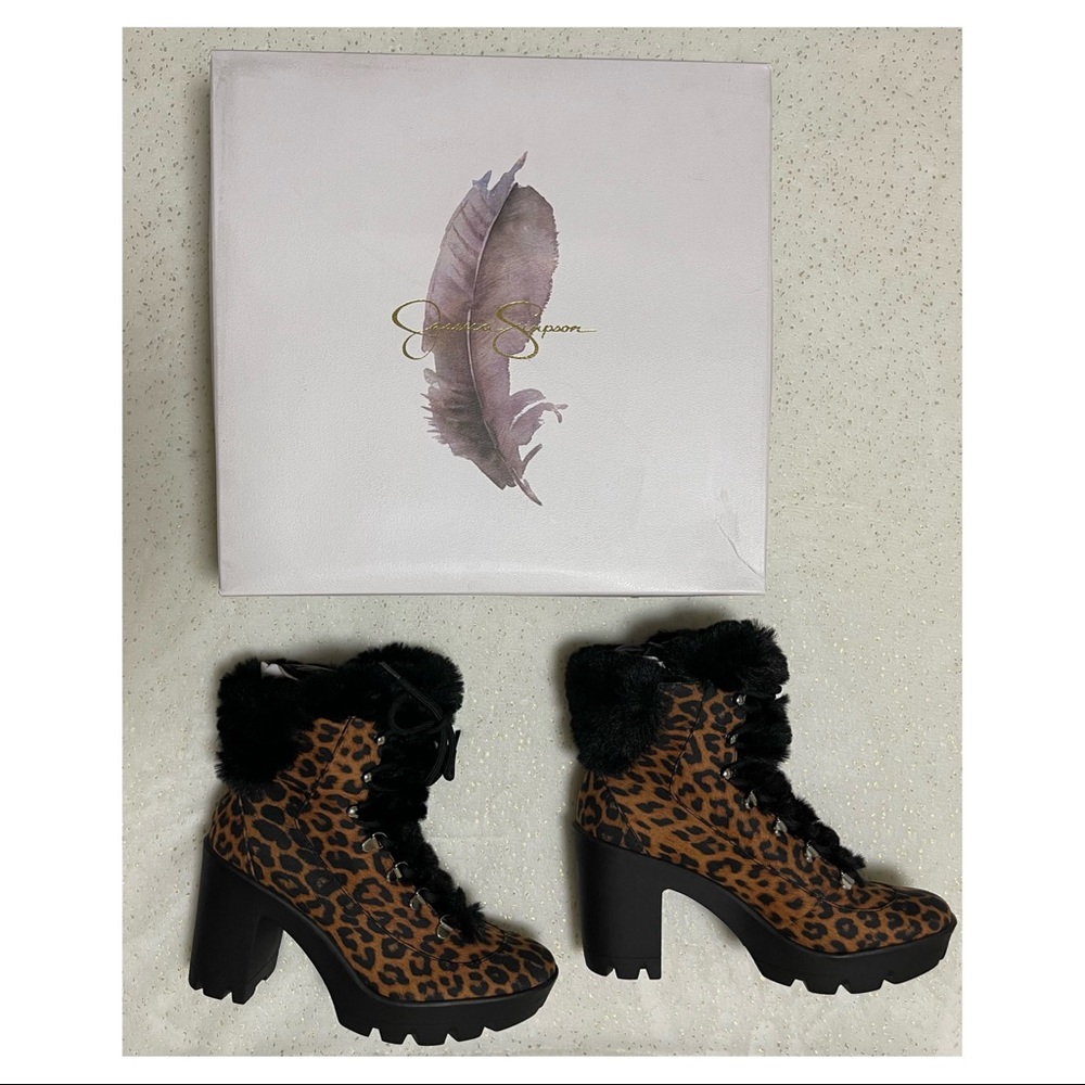 Jessica Simpson Womens Mikah Hiker Booties Leopard Light Beige Natural Size 8M - Picture 8 of 9